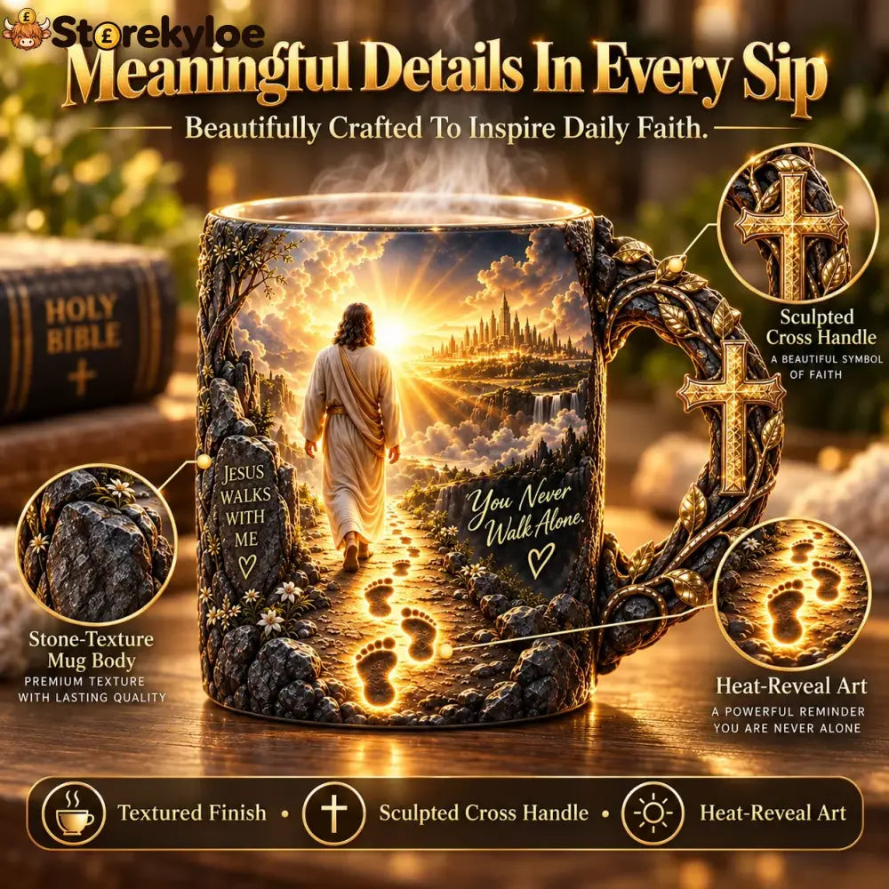 🔥Last Day 49% OFF🔥✝️ Jesus Walks With Me™ – Heat-Reveal Faith Mug | You Are Never Alone