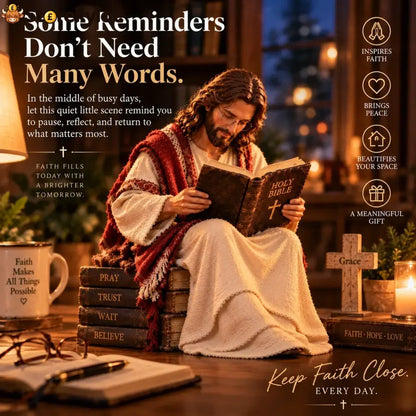 🎁Last Day 49% OFF ✝️Keep Faith Close – Jesus Reading the Bible Figurine - Buy 1