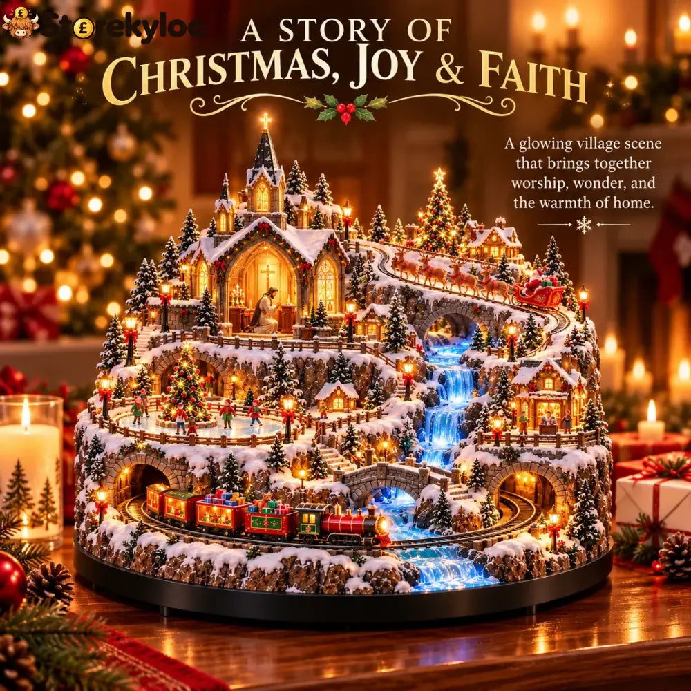 🔥 LAST DAY 49% OFF 🔥 Lighted Animated Christmas Village with Train Reindeer Sleigh & Waterfall ✨