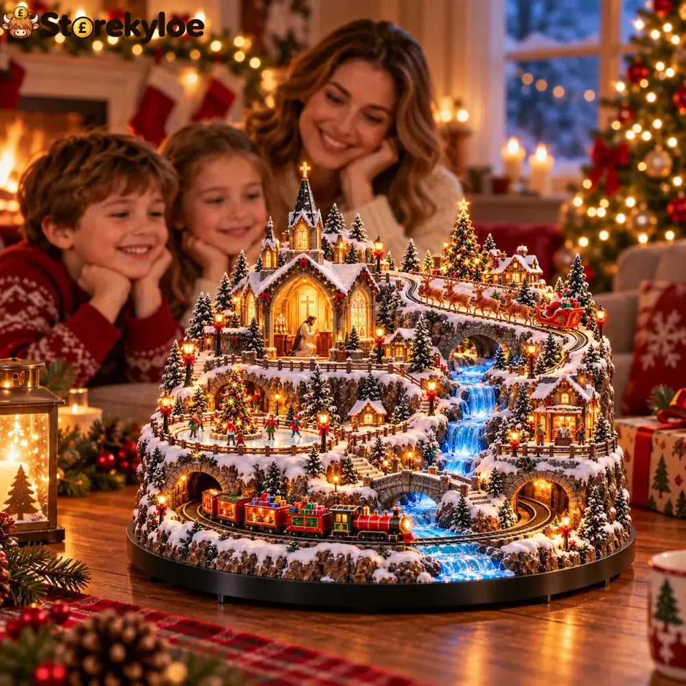 🔥 LAST DAY 49% OFF 🔥 Lighted Animated Christmas Village with Train Reindeer Sleigh & Waterfall ✨