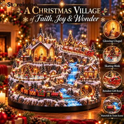 🔥 LAST DAY 49% OFF 🔥 Lighted Animated Christmas Village with Train Reindeer Sleigh & Waterfall ✨