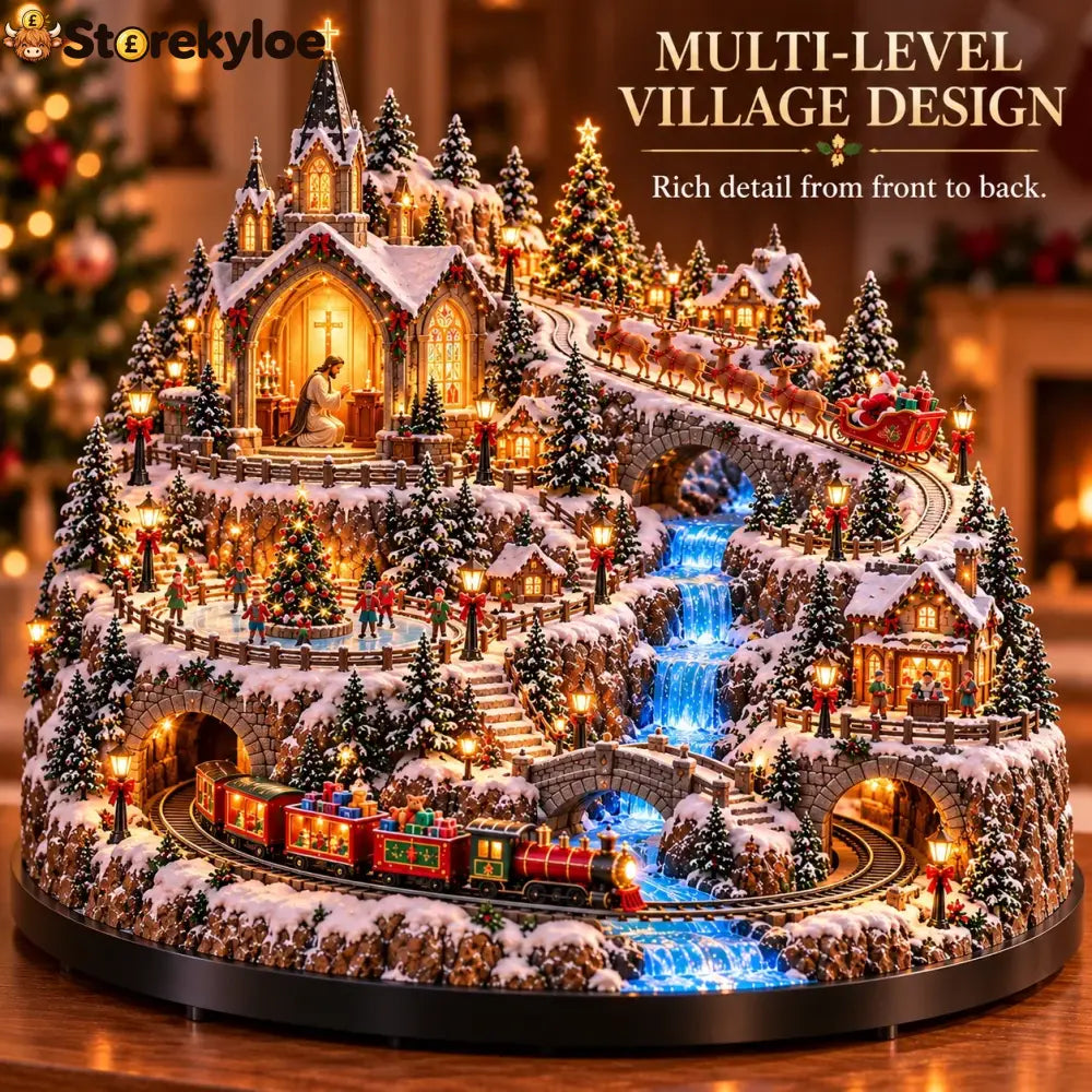 🔥 LAST DAY 49% OFF 🔥 Lighted Animated Christmas Village with Train Reindeer Sleigh & Waterfall ✨