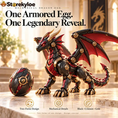 🔥last Day 49% Off -🐉 Mechanical Dragon Egg – Black & Crimson Dragon With Folding Wings & Armored Details