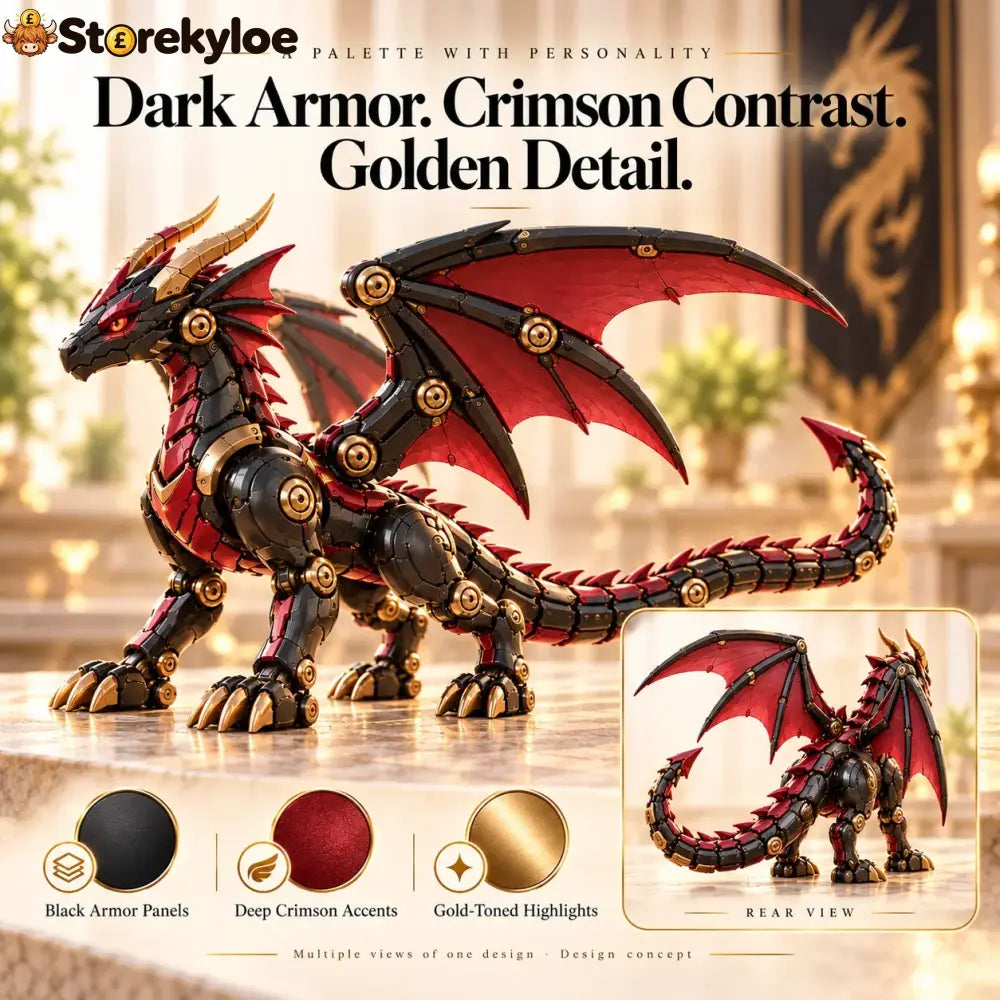🔥last Day 49% Off -🐉 Mechanical Dragon Egg – Black & Crimson Dragon With Folding Wings & Armored Details