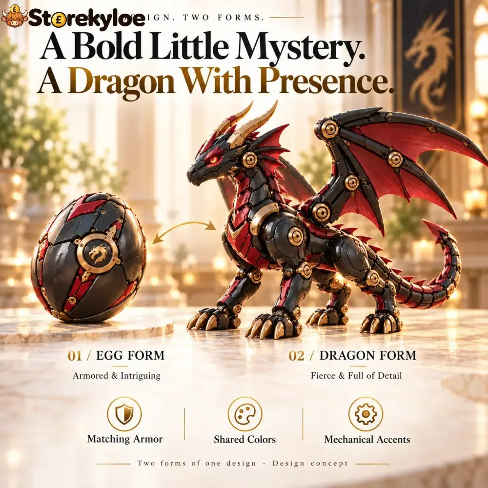 🔥last Day 49% Off -🐉 Mechanical Dragon Egg – Black & Crimson Dragon With Folding Wings & Armored Details