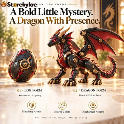 🔥last Day 49% Off -🐉 Mechanical Dragon Egg – Black & Crimson Dragon With Folding Wings & Armored Details