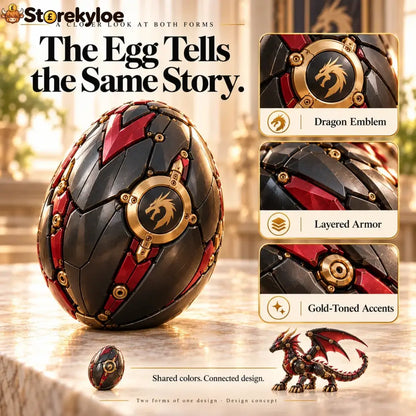 🔥last Day 49% Off -🐉 Mechanical Dragon Egg – Black & Crimson Dragon With Folding Wings & Armored Details