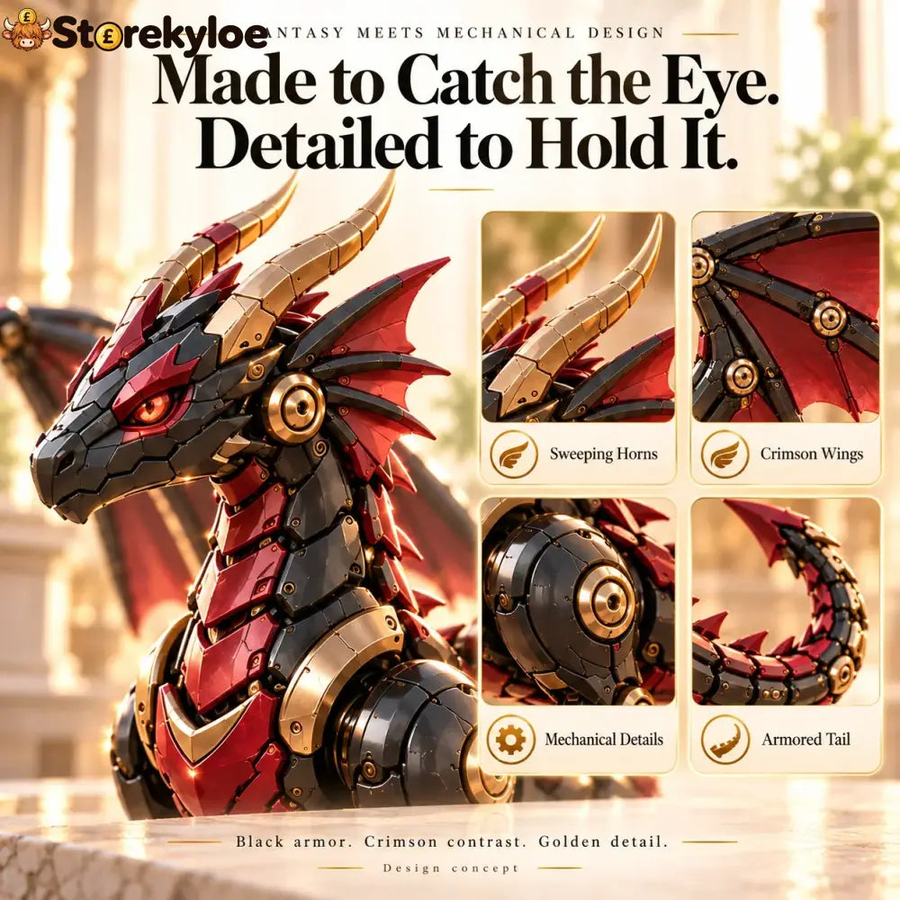 🔥last Day 49% Off -🐉 Mechanical Dragon Egg – Black & Crimson Dragon With Folding Wings & Armored Details