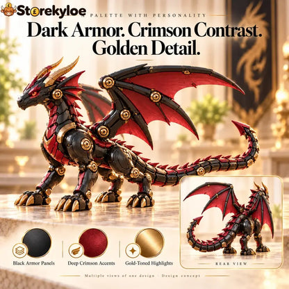 🔥last Day 49% Off -🐉 Mechanical Dragon Egg – Black & Crimson Dragon With Folding Wings & Armored Details