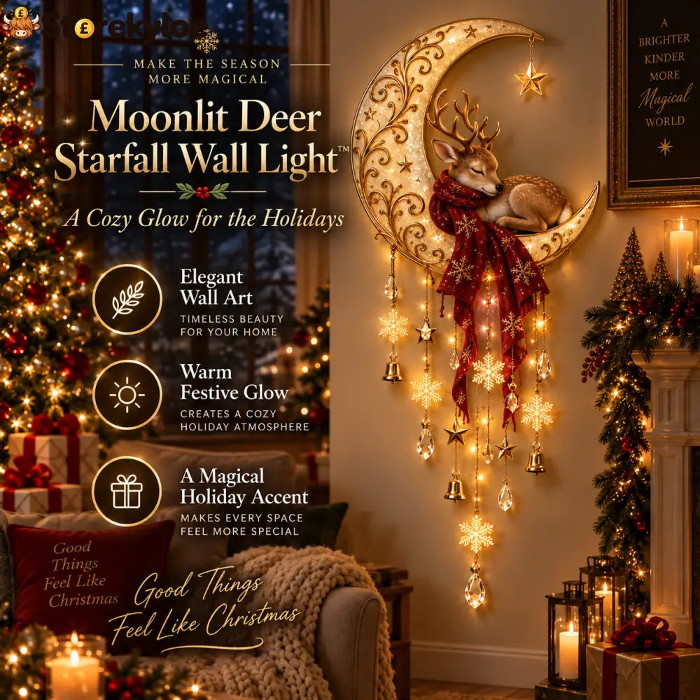 🔥Last Day 49% OFF🔥🦌🌙 Moonlit Deer Starfall Wall Light™ – Lighted Christmas Wall Decor