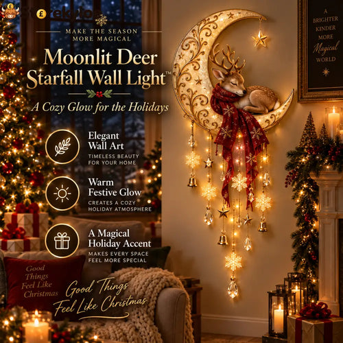 🔥Last Day 49% OFF🔥🦌🌙 Moonlit Deer Starfall Wall Light™ – Lighted Christmas Wall Decor
