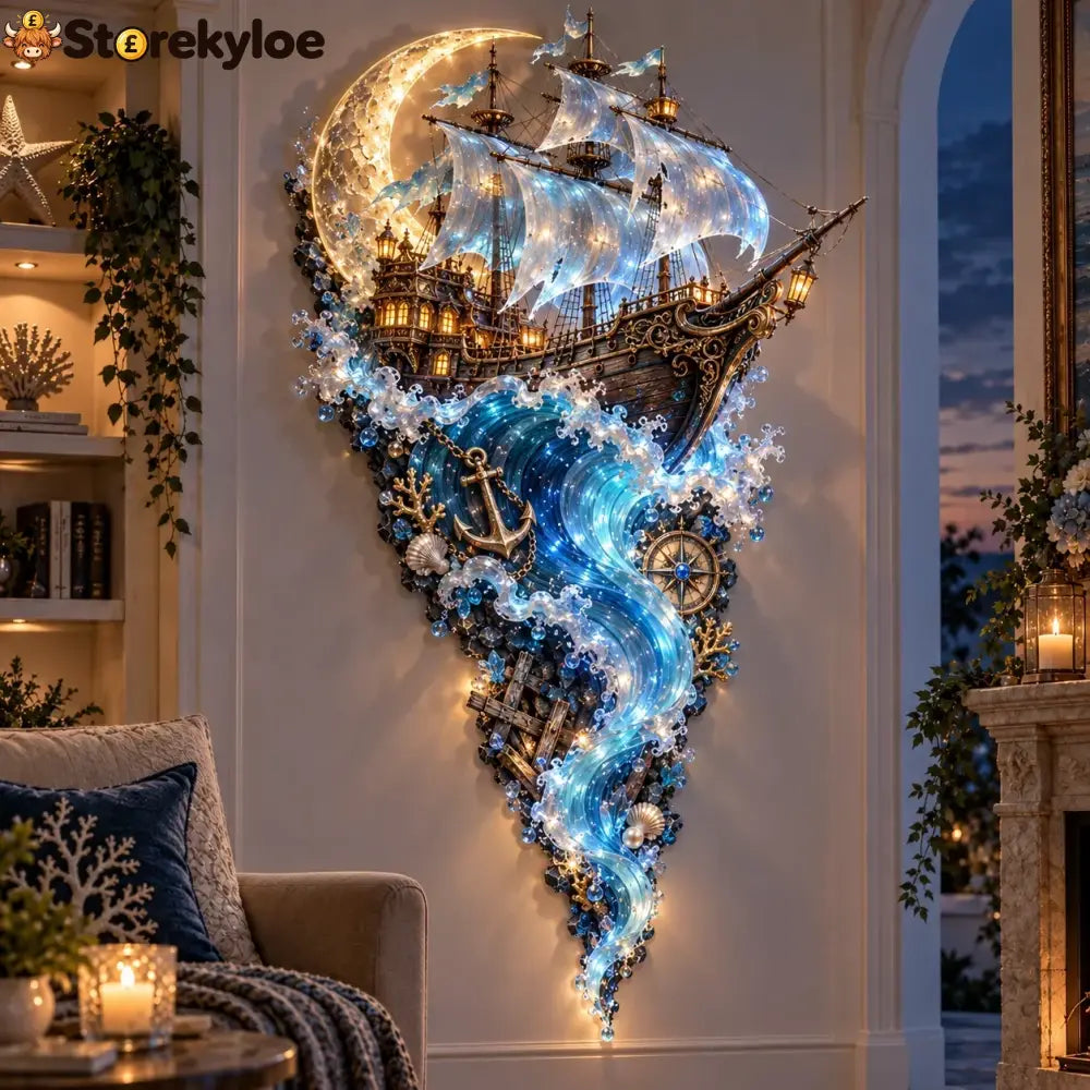 ✨Last Day 49% Off🔱👑Poseidon’s Ocean Kingdom🌊Illuminated Ocean Wall Sculpture Collection - ☠ Ghost Ship