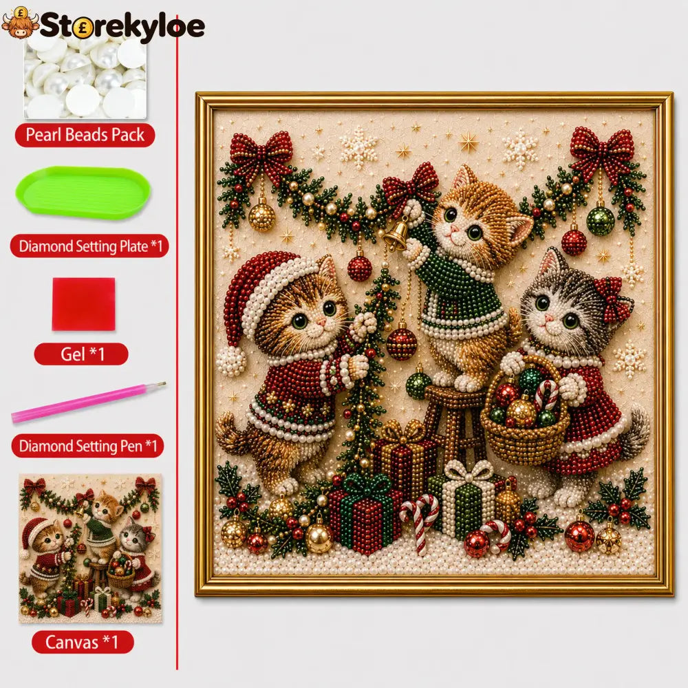 🎄🐾 LAST DAY 49% OFF – Premium 3D Pearl Christmas Kitty Art Kit | Luxury Flocked Canvas with Scratch-Resistant Non-Fading Pearl Beads DIY Holiday Decor 🎅🐱❄️