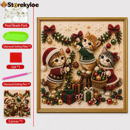 🎄🐾 LAST DAY 49% OFF – Premium 3D Pearl Christmas Kitty Art Kit | Luxury Flocked Canvas with Scratch-Resistant Non-Fading Pearl Beads DIY Holiday Decor 🎅🐱❄️