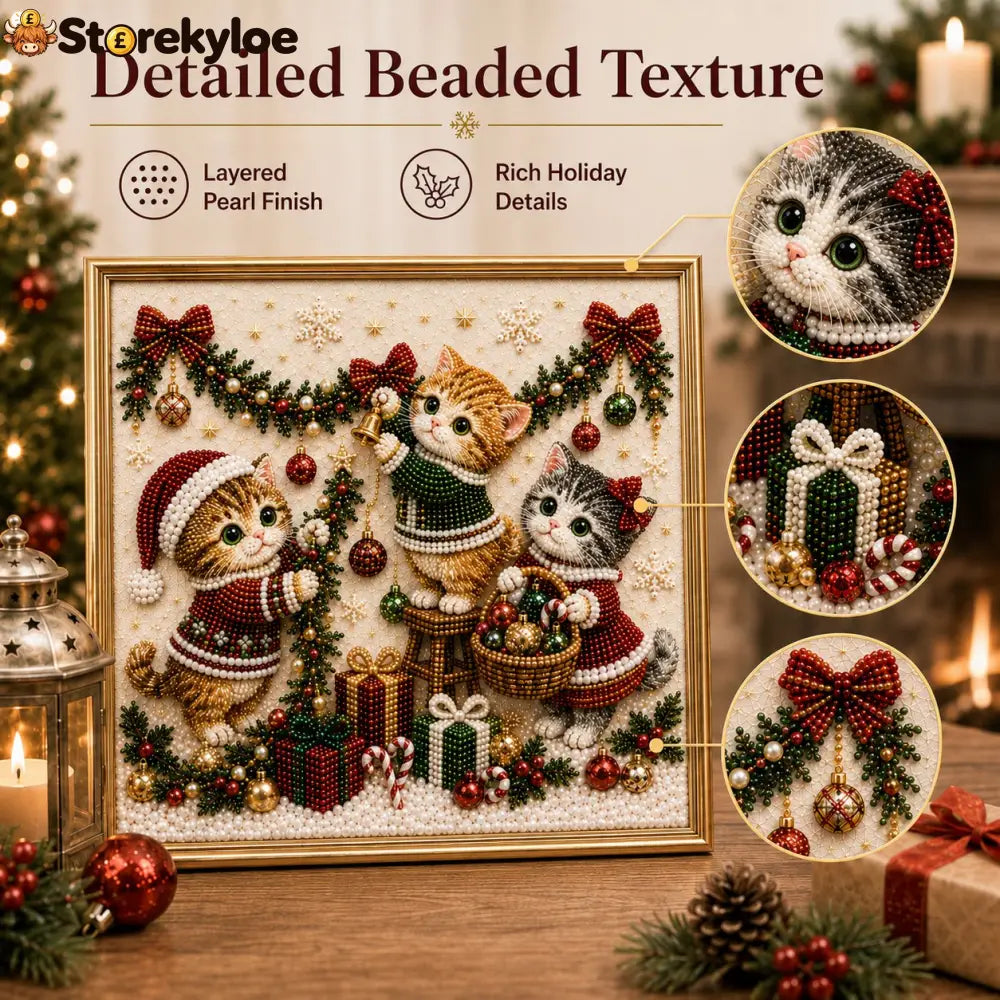 🎄🐾 LAST DAY 49% OFF – Premium 3D Pearl Christmas Kitty Art Kit | Luxury Flocked Canvas with Scratch-Resistant Non-Fading Pearl Beads DIY Holiday Decor 🎅🐱❄️