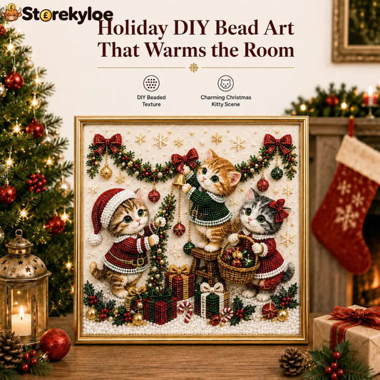 🎄🐾 LAST DAY 49% OFF – Premium 3D Pearl Christmas Kitty Art Kit | Luxury Flocked Canvas with Scratch-Resistant Non-Fading Pearl Beads DIY Holiday Decor 🎅🐱❄️