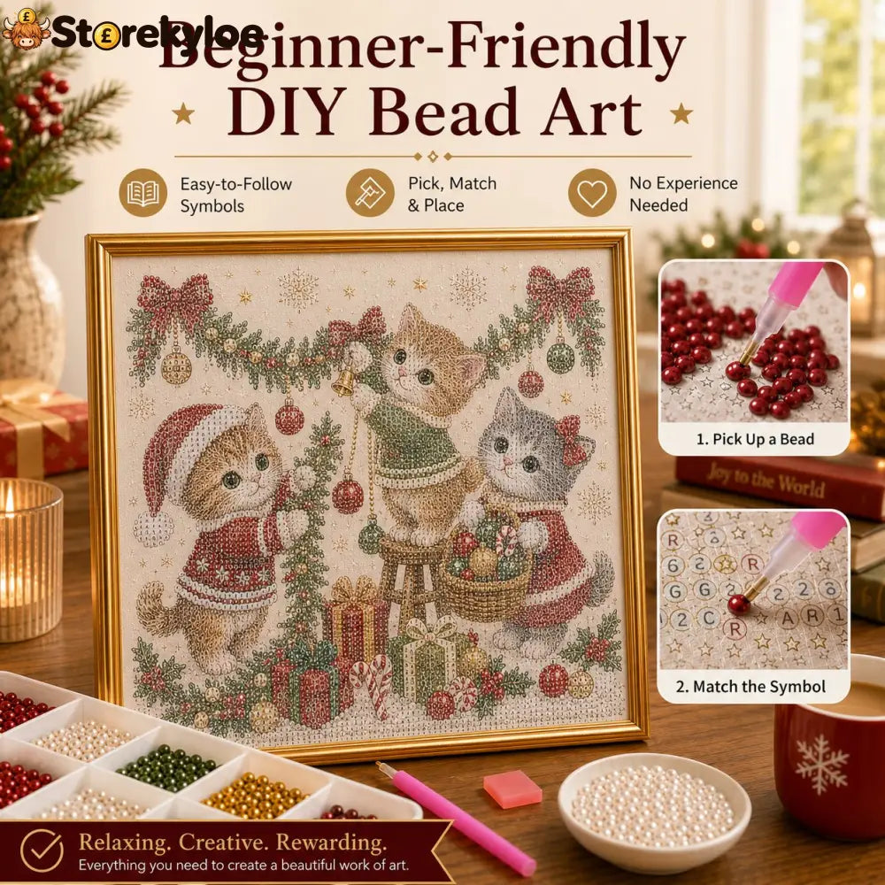 🎄🐾 LAST DAY 49% OFF – Premium 3D Pearl Christmas Kitty Art Kit | Luxury Flocked Canvas with Scratch-Resistant Non-Fading Pearl Beads DIY Holiday Decor 🎅🐱❄️