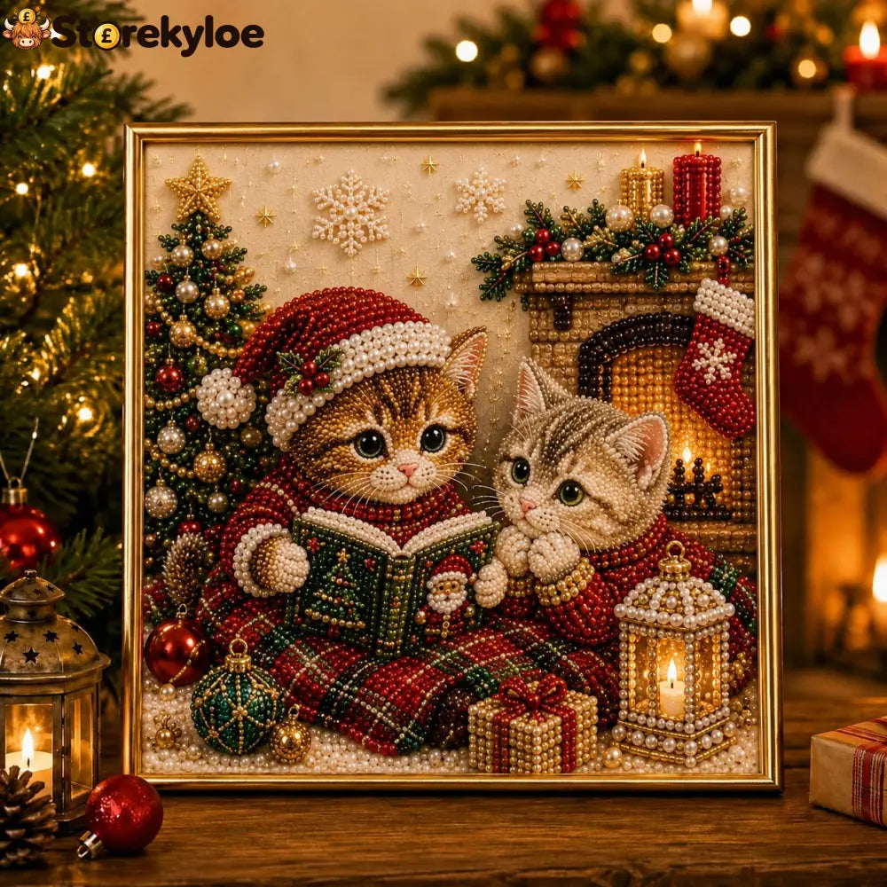 🎄🐾 LAST DAY 49% OFF – Premium 3D Pearl Christmas Kitty Art Kit | Luxury Flocked Canvas with Scratch-Resistant Non-Fading Pearl Beads DIY Holiday Decor 🎅🐱❄️