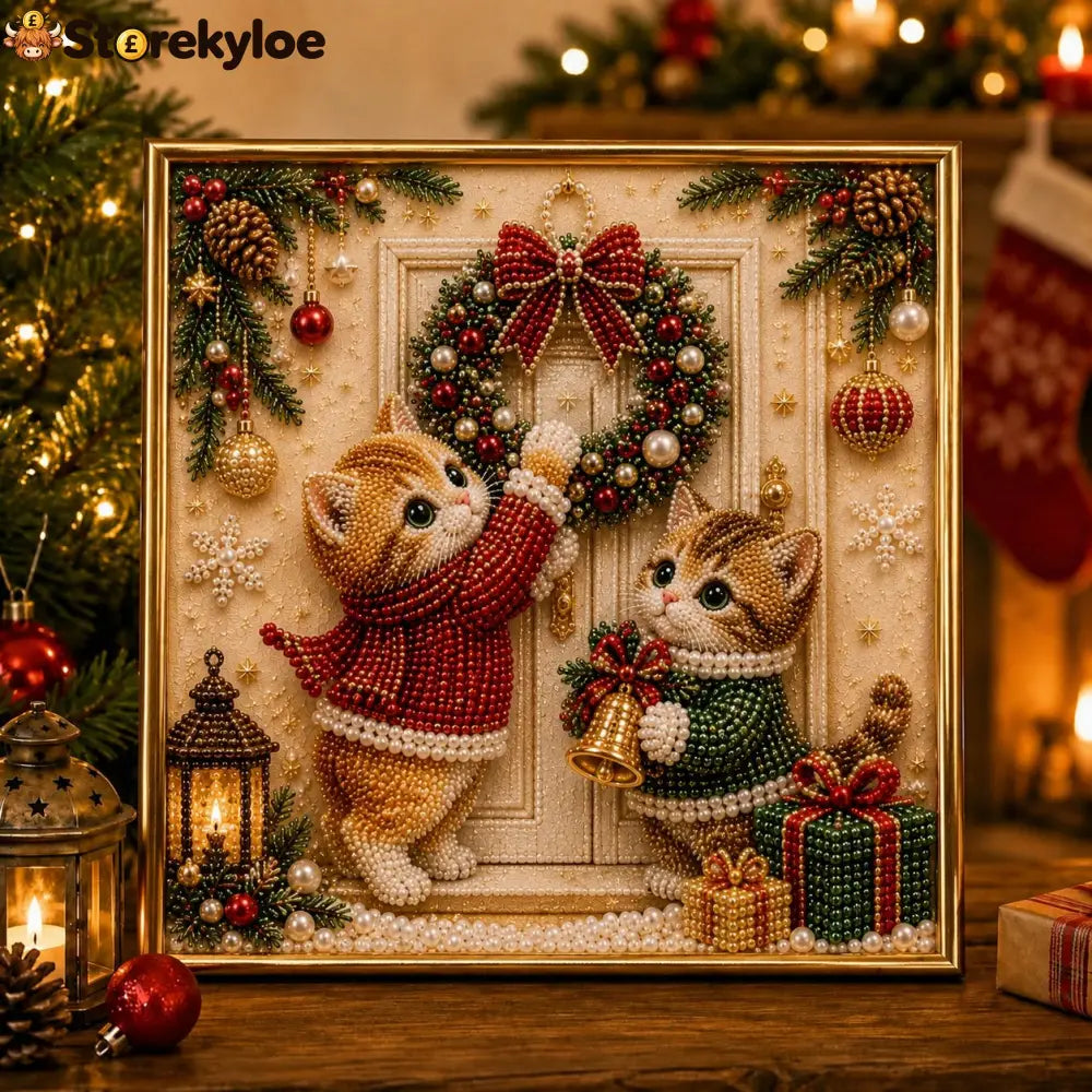 🎄🐾 LAST DAY 49% OFF – Premium 3D Pearl Christmas Kitty Art Kit | Luxury Flocked Canvas with Scratch-Resistant Non-Fading Pearl Beads DIY Holiday Decor 🎅🐱❄️