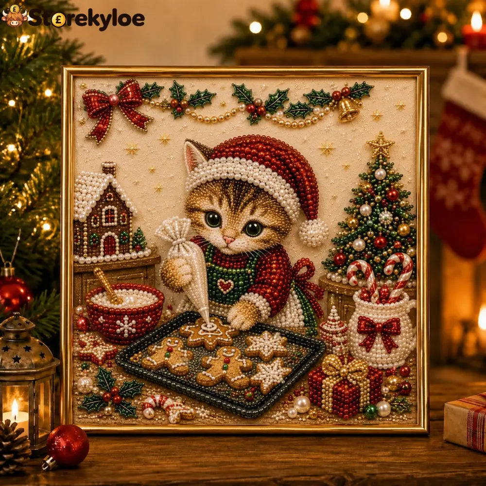 🎄🐾 LAST DAY 49% OFF – Premium 3D Pearl Christmas Kitty Art Kit | Luxury Flocked Canvas with Scratch-Resistant Non-Fading Pearl Beads DIY Holiday Decor 🎅🐱❄️