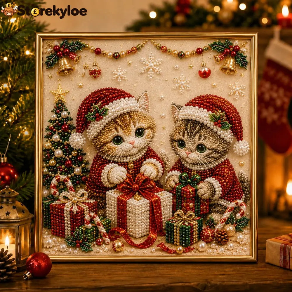 🎄🐾 LAST DAY 49% OFF – Premium 3D Pearl Christmas Kitty Art Kit | Luxury Flocked Canvas with Scratch-Resistant Non-Fading Pearl Beads DIY Holiday Decor 🎅🐱❄️