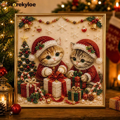 🎄🐾 LAST DAY 49% OFF – Premium 3D Pearl Christmas Kitty Art Kit | Luxury Flocked Canvas with Scratch-Resistant Non-Fading Pearl Beads DIY Holiday Decor 🎅🐱❄️