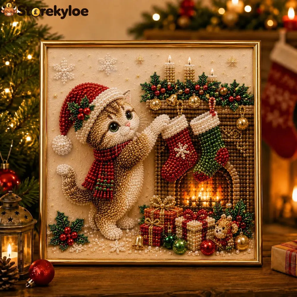 🎄🐾 LAST DAY 49% OFF – Premium 3D Pearl Christmas Kitty Art Kit | Luxury Flocked Canvas with Scratch-Resistant Non-Fading Pearl Beads DIY Holiday Decor 🎅🐱❄️