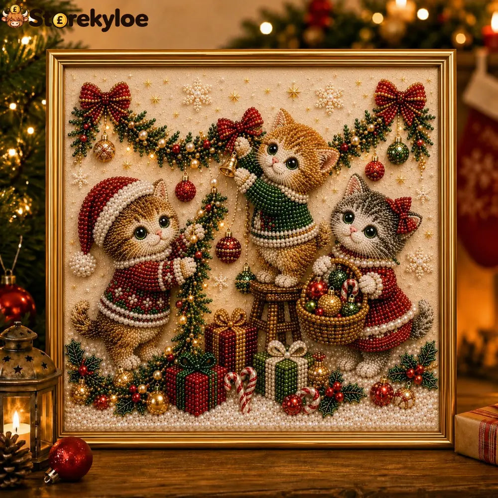 🎄🐾 LAST DAY 49% OFF – Premium 3D Pearl Christmas Kitty Art Kit | Luxury Flocked Canvas with Scratch-Resistant Non-Fading Pearl Beads DIY Holiday Decor 🎅🐱❄️