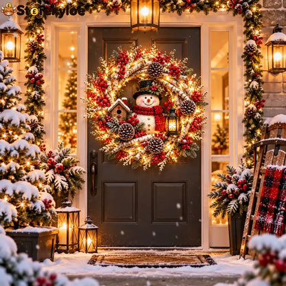 🔥 LAST DAY 49% OFF 🔥 Snowy Birch Cardinal Wreath™ – Lighted Christmas Door Wreath with Paired Red Cardinals Berries &