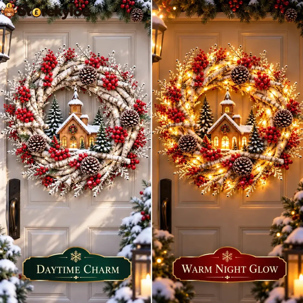 🔥 LAST DAY 49% OFF 🔥 Snowy Birch Cardinal Wreath™ – Lighted Christmas Door Wreath with Paired Red Cardinals Berries &