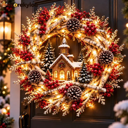 🔥 LAST DAY 49% OFF 🔥 Snowy Birch Cardinal Wreath™ – Lighted Christmas Door Wreath with Paired Red Cardinals Berries &