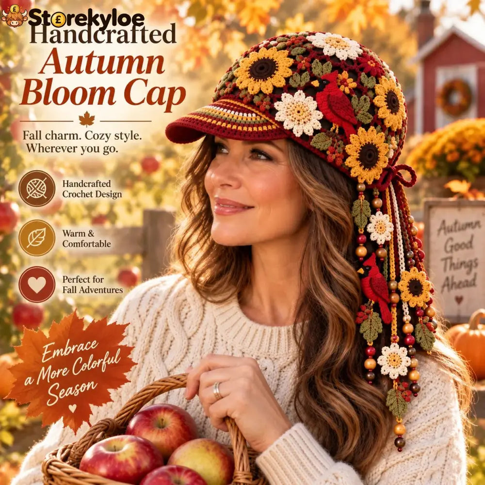 🔥Last Day 49% OFF 🍂 Women’s Handcrafted Crochet Autumn Bloom Cap | 6 Designs - ❤️ Cardinal Garden