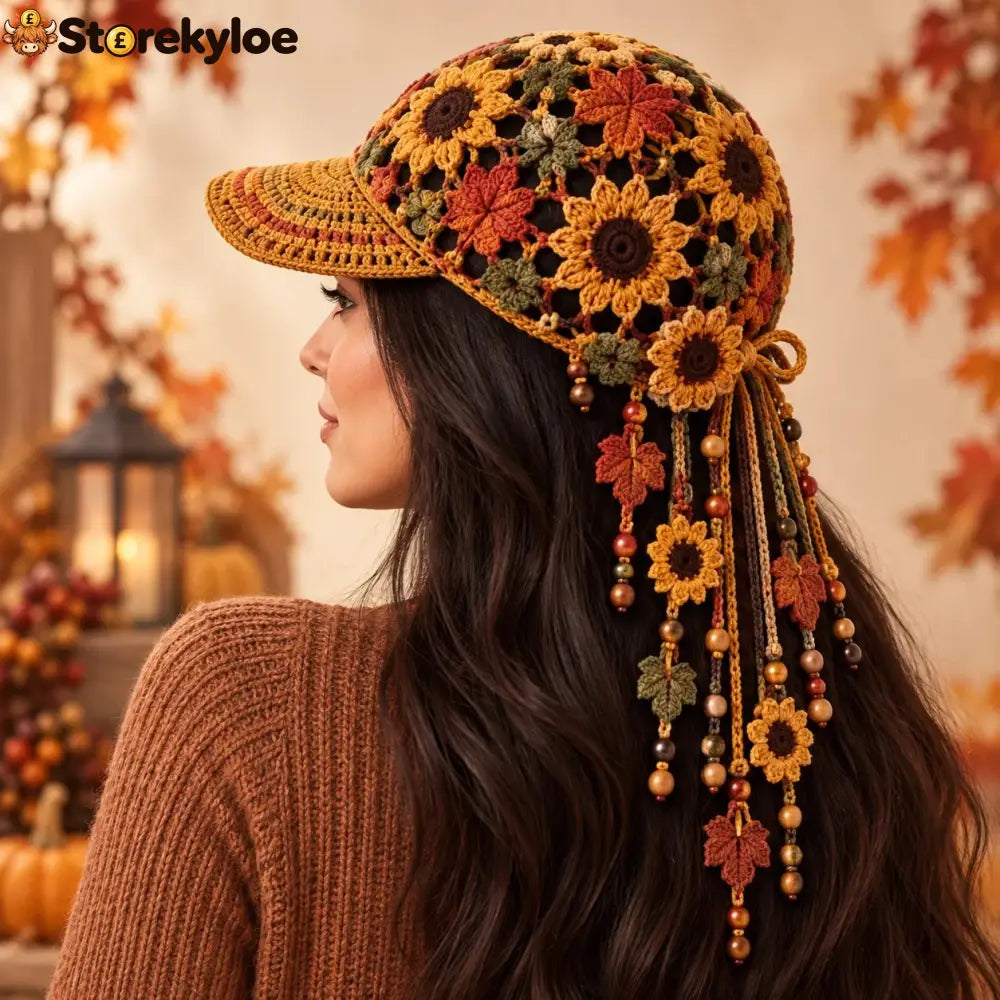 🔥Last Day 49% OFF 🍂 Women’s Handcrafted Crochet Autumn Bloom Cap | 6 Designs - 🌻 Autumn Sunflower Harvest