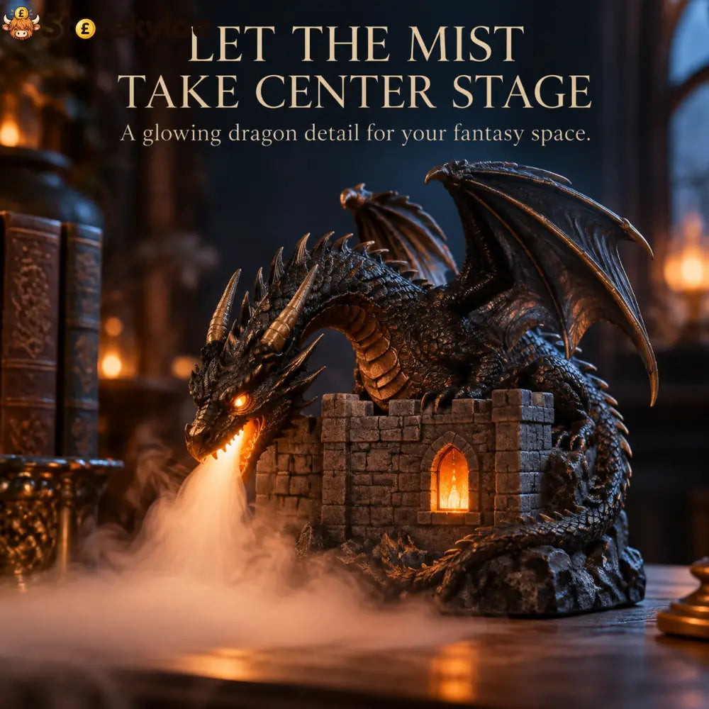 🔥LAST DAY 50% 🐉 MistWyrm™ Dragon Flame Mist Diffuser – Gothic Castle Decor Glowing Ember Mist & Fantasy Bookshelf