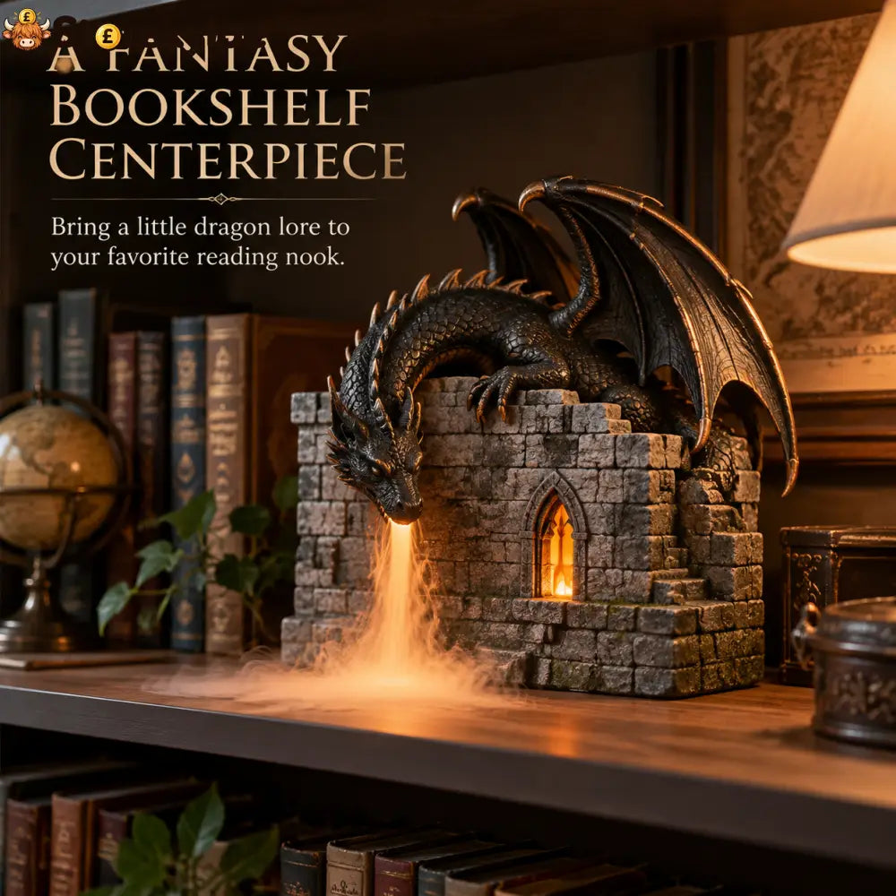 🔥LAST DAY 50% 🐉 MistWyrm™ Dragon Flame Mist Diffuser – Gothic Castle Decor Glowing Ember Mist & Fantasy Bookshelf