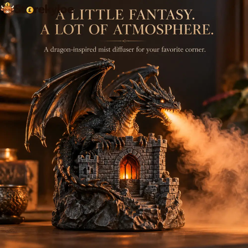 🔥LAST DAY 50% 🐉 MistWyrm™ Dragon Flame Mist Diffuser – Gothic Castle Decor Glowing Ember Mist & Fantasy Bookshelf