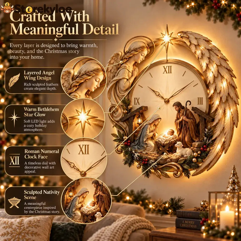 🎄⏰ LAST DAY 50% OFF ✨ Bethlehem Angel Nativity Glow Clock
