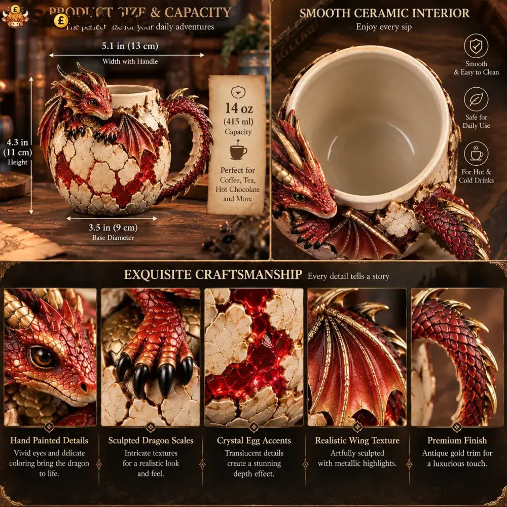 ⏳ Last Day 49% OFF – 🐉 Dragonbound Realms™ Sculpted Dragon Mug Collection | 6 Fantasy Realm Designs with Raised 3D