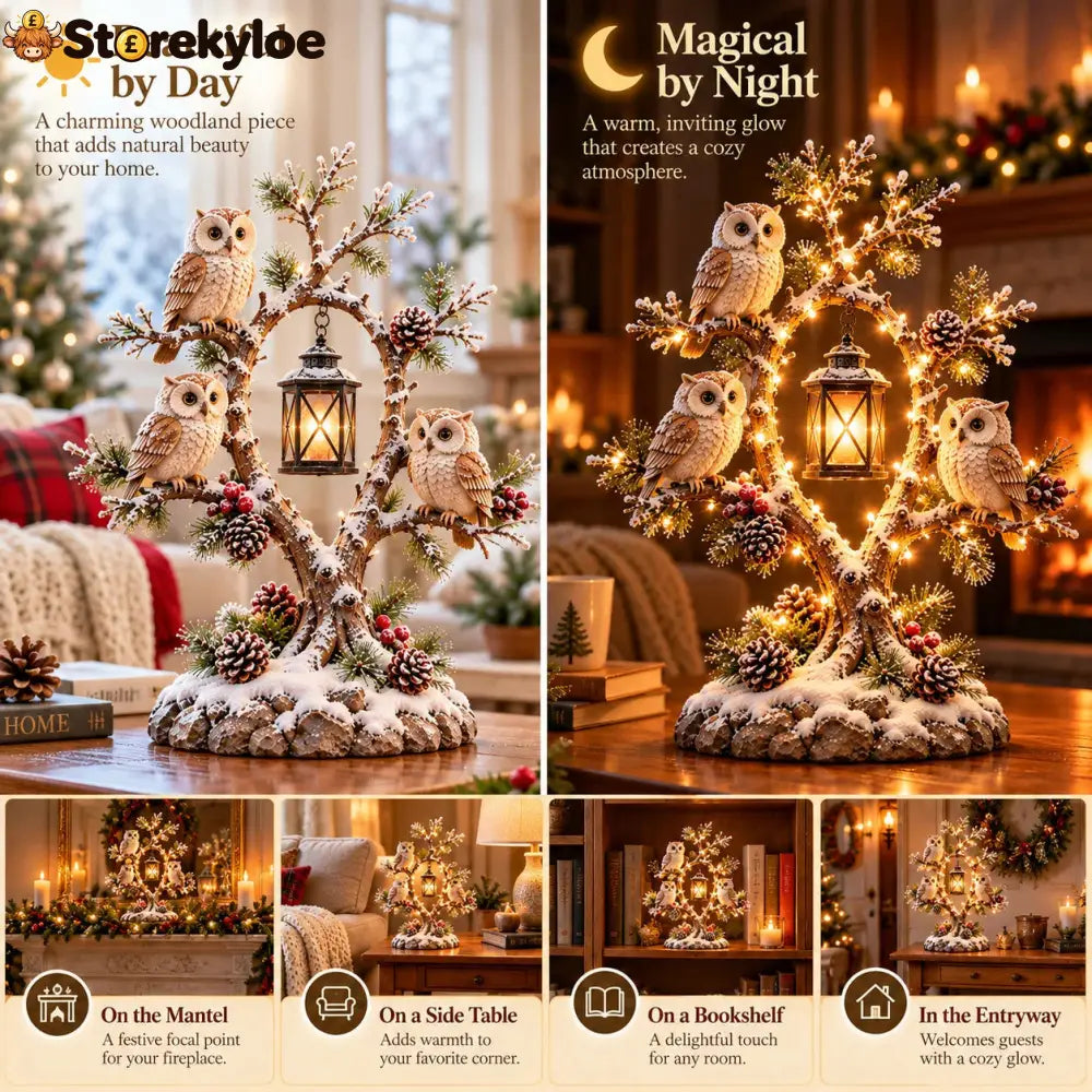 🔥 LAST DAY 50% OFF 🔥🦉✨ Guardians of the Winter Night, Glowing Owl Woodland Lantern