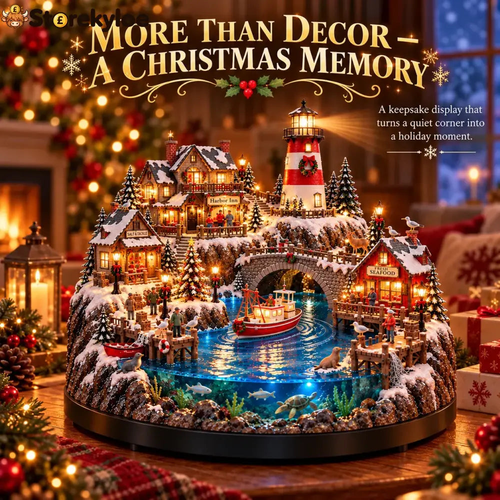 🔥 LAST DAY 50% OFF 🔥 Harborlight Christmas™, Lighted Coastal Village with Lighthouse Fishing Boat & Underwater Scene ✨