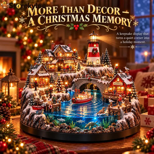 🔥 LAST DAY 50% OFF 🔥 Harborlight Christmas™, Lighted Coastal Village with Lighthouse Fishing Boat & Underwater Scene ✨