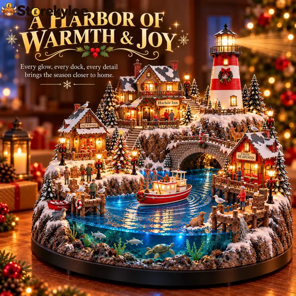 🔥 LAST DAY 50% OFF 🔥 Harborlight Christmas™, Lighted Coastal Village with Lighthouse Fishing Boat & Underwater Scene ✨