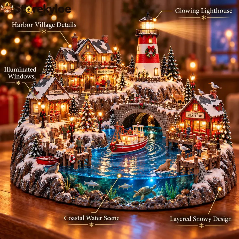 🔥 LAST DAY 50% OFF 🔥 Harborlight Christmas™, Lighted Coastal Village with Lighthouse Fishing Boat & Underwater Scene ✨