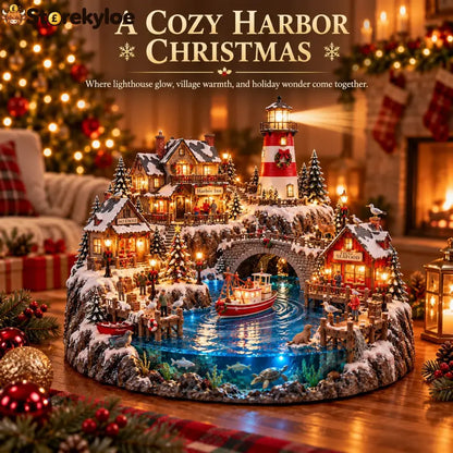 🔥 LAST DAY 50% OFF 🔥 Harborlight Christmas™, Lighted Coastal Village with Lighthouse Fishing Boat & Underwater Scene ✨
