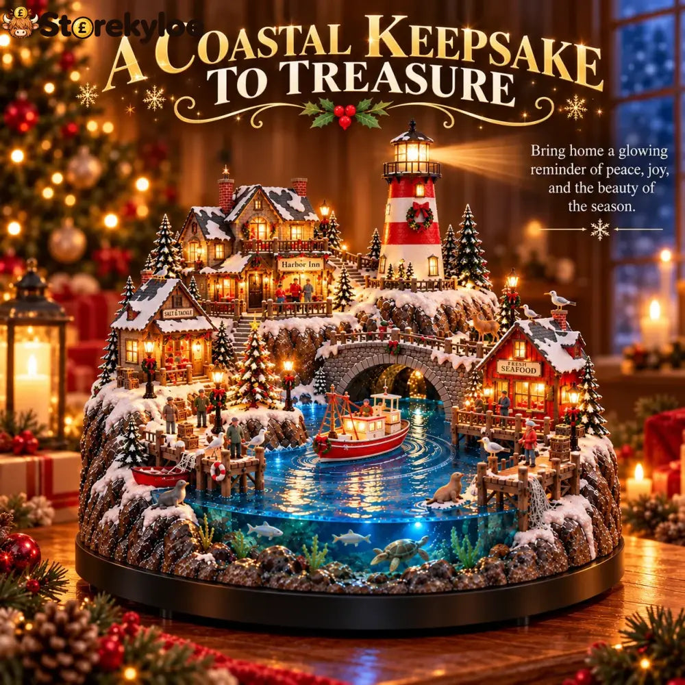 🔥 LAST DAY 50% OFF 🔥 Harborlight Christmas™, Lighted Coastal Village with Lighthouse Fishing Boat & Underwater Scene ✨