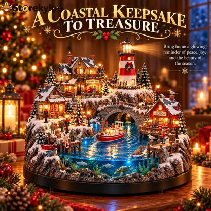 🔥 LAST DAY 50% OFF 🔥 Harborlight Christmas™, Lighted Coastal Village with Lighthouse Fishing Boat & Underwater Scene ✨