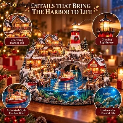🔥 LAST DAY 50% OFF 🔥 Harborlight Christmas™, Lighted Coastal Village with Lighthouse Fishing Boat & Underwater Scene ✨