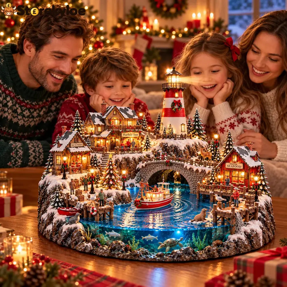 🔥 LAST DAY 50% OFF 🔥 Harborlight Christmas™, Lighted Coastal Village with Lighthouse Fishing Boat & Underwater Scene ✨