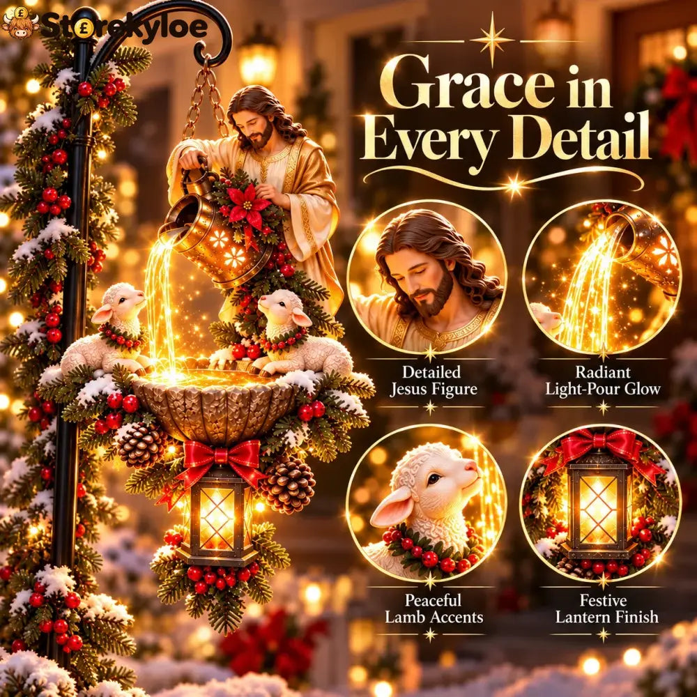 🔥last Day 50% Off-✝️✨ Jesus Blessing Hanging Fountain – Lighted Christian Christmas Garden Decor