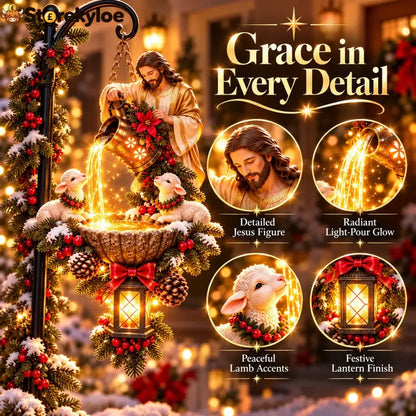 🔥last Day 50% Off-✝️✨ Jesus Blessing Hanging Fountain – Lighted Christian Christmas Garden Decor
